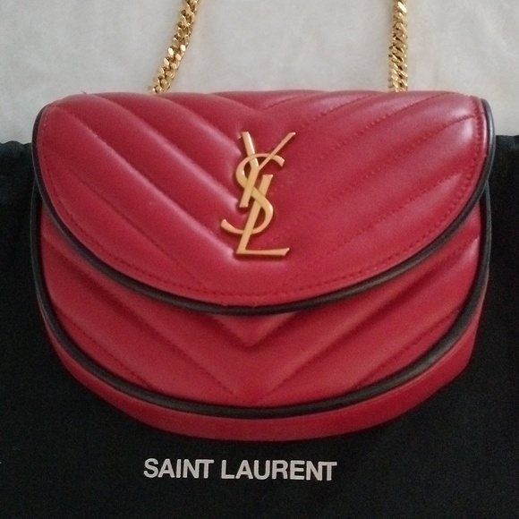 Yves Saint Laurent Calfskin Matelasse Monogram Small Bubble Chain Crossbody Red - Picture 15 of 16